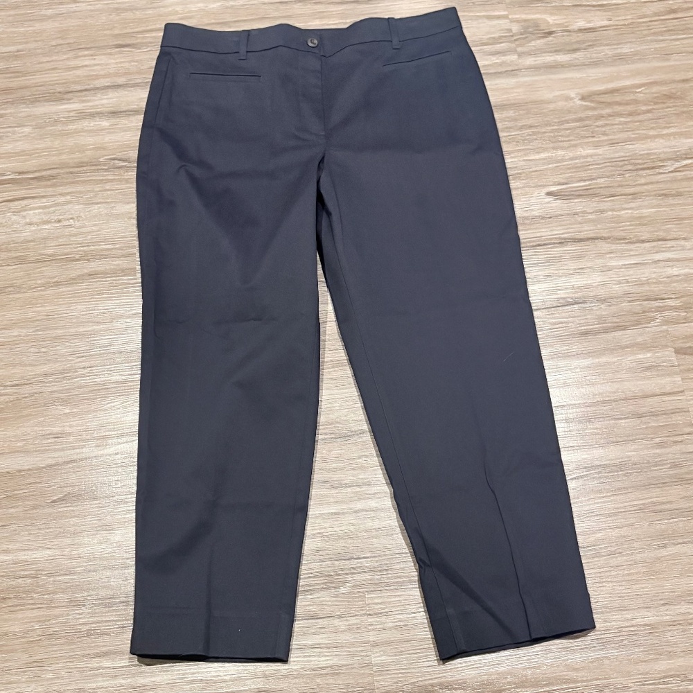 Ann Taylor Black Cotton Blend Straight Leg Cropped Ankle Pants Trousers Sz 14